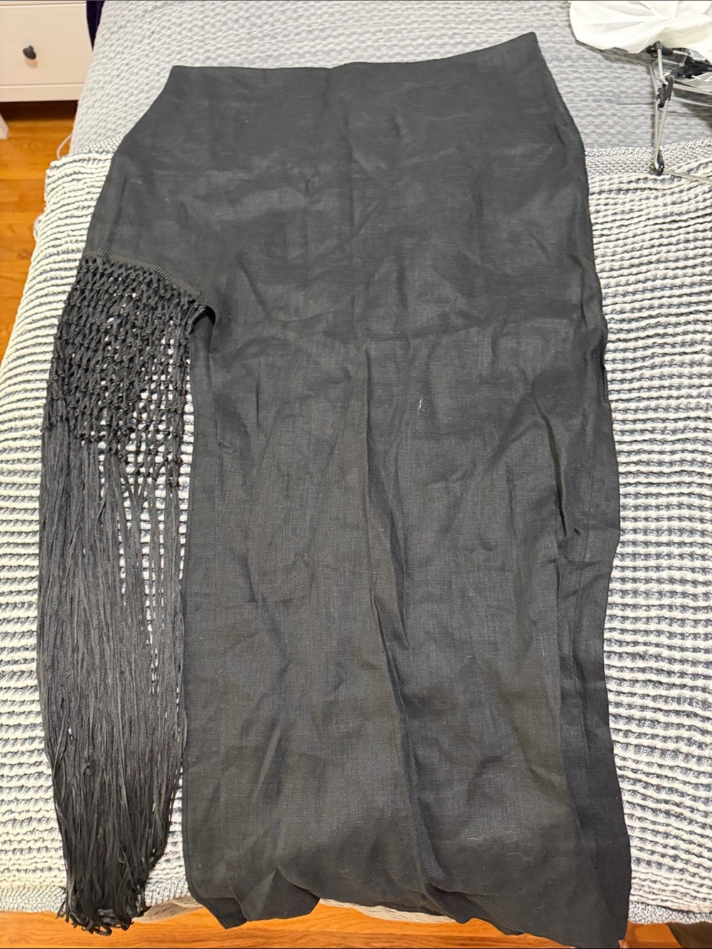 Zara Black Asymmetrical Fringe Midi Skirt